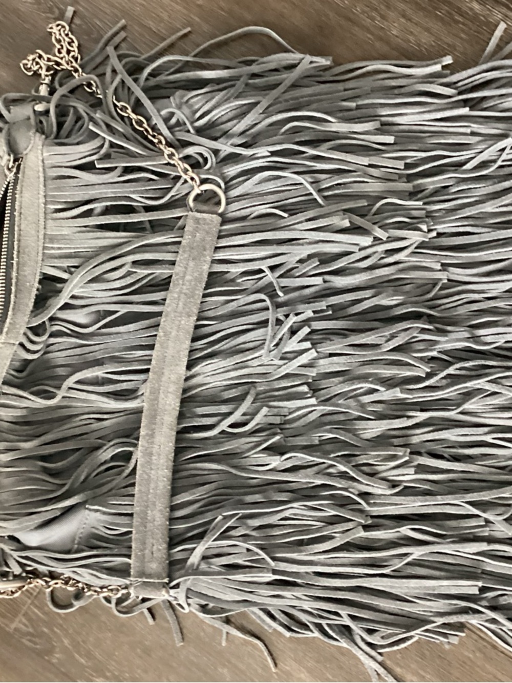 Monserat De Lucca Gray Suede Fringe Boho Festival Bag - Picture 3 of 4